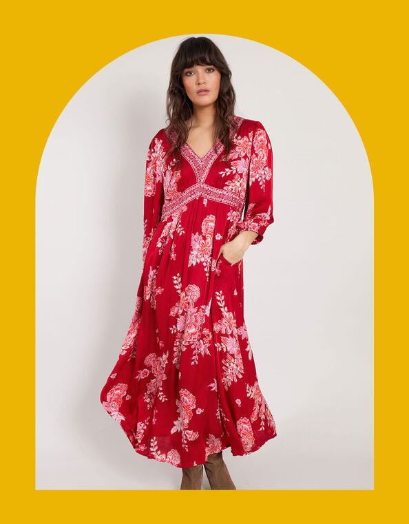 East Floral Print Maxi Dress, Red (RED), large
