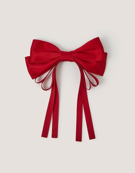 Ribbon Bow School Hair Clip, Red (RED), large