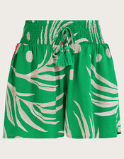 Palm Print Crochet Trim Shorts, Green (GREEN), large