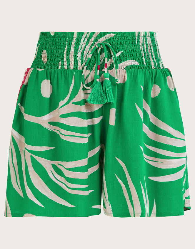 Palm Print Crochet Trim Shorts, Green (GREEN), large