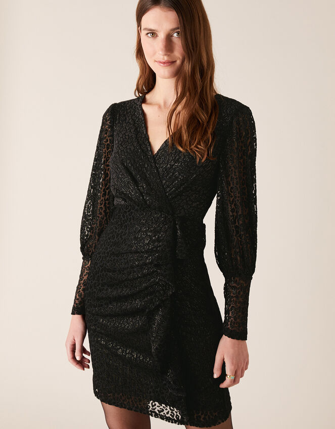 Abigail Shimmer Animal Devore Dress, Black (BLACK), large