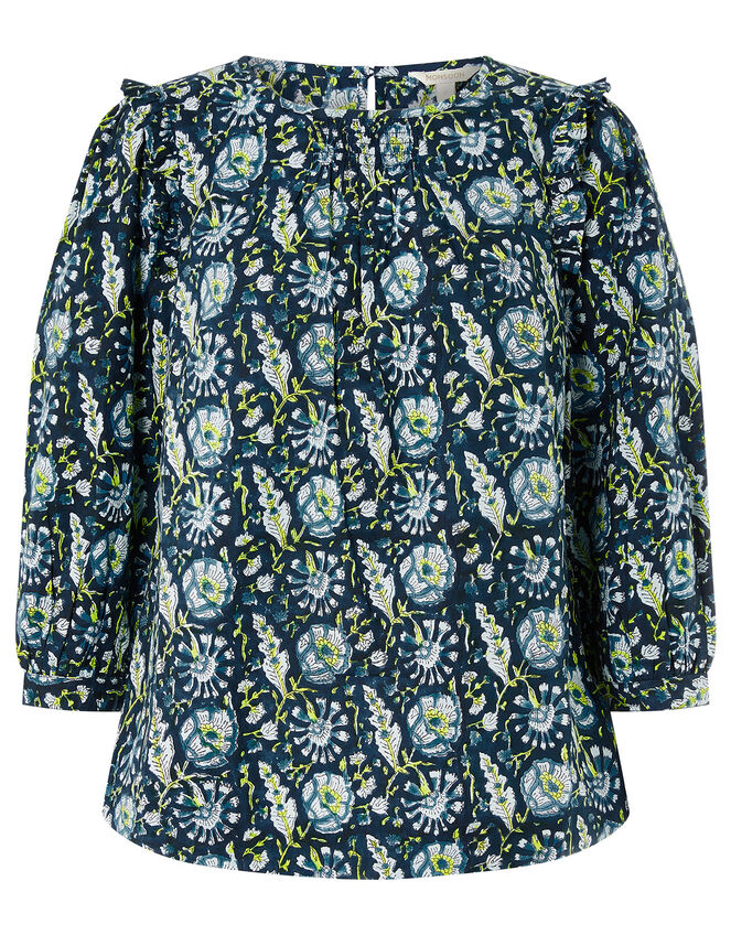 ARTISAN STUDIO Floral Woodblock Print Top, Blue (BLUE), large