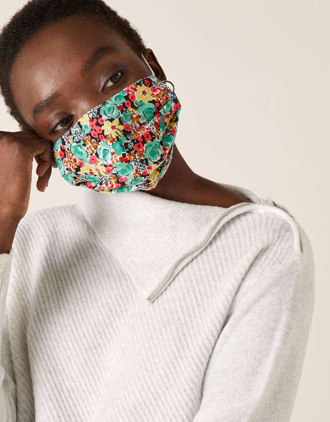 Abstract Floral Pleated Face Mask, , large