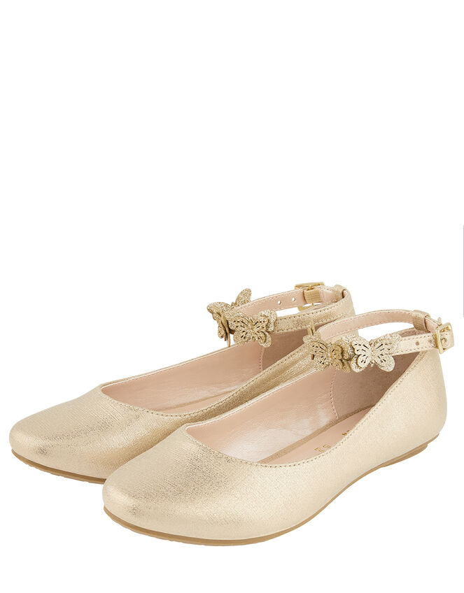 Butterfly Strap Shimmer Ballerina Flats, Gold (GOLD), large