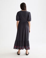 Scotch & Soda Embroidered Short Sleeve Midi Dress, Grey (CHARCOAL), large