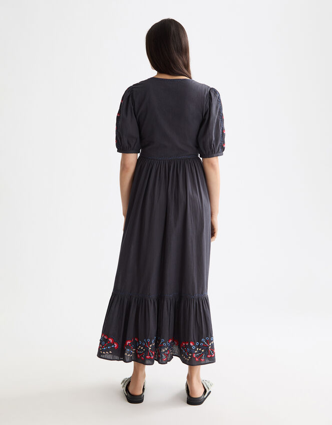 Scotch & Soda Embroidered Short Sleeve Midi Dress, Grey (CHARCOAL), large