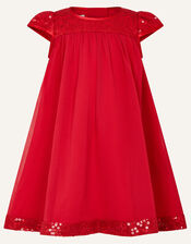 Baby Sequin Sleeve Dress, Red (BURGUNDY), large