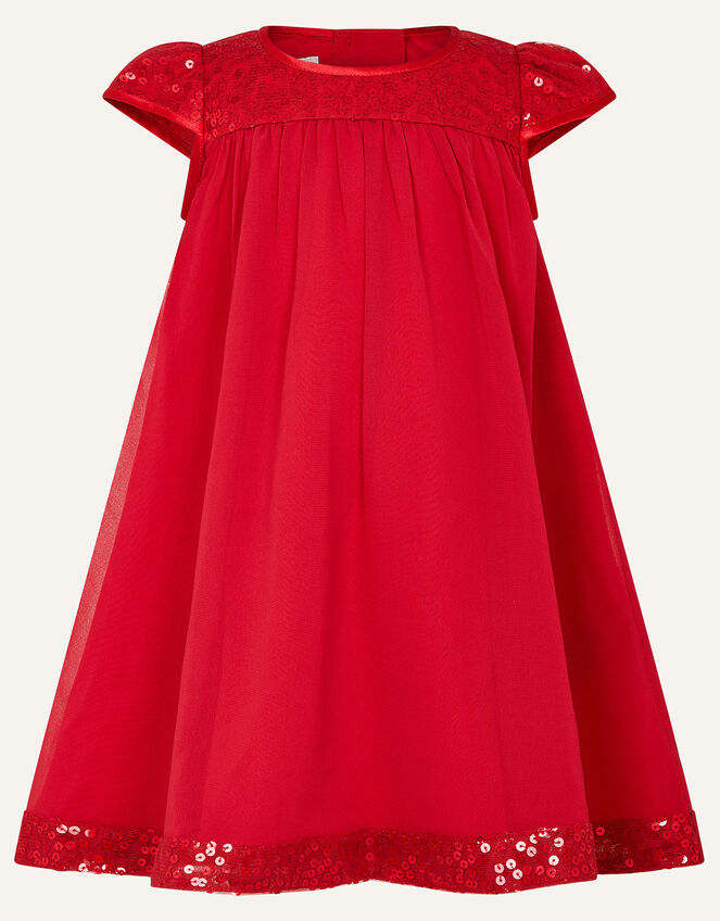 Baby Sequin Sleeve Dress, Red (BURGUNDY), large