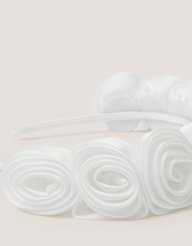 Rosette Satin Headband, Ivory (IVORY), large