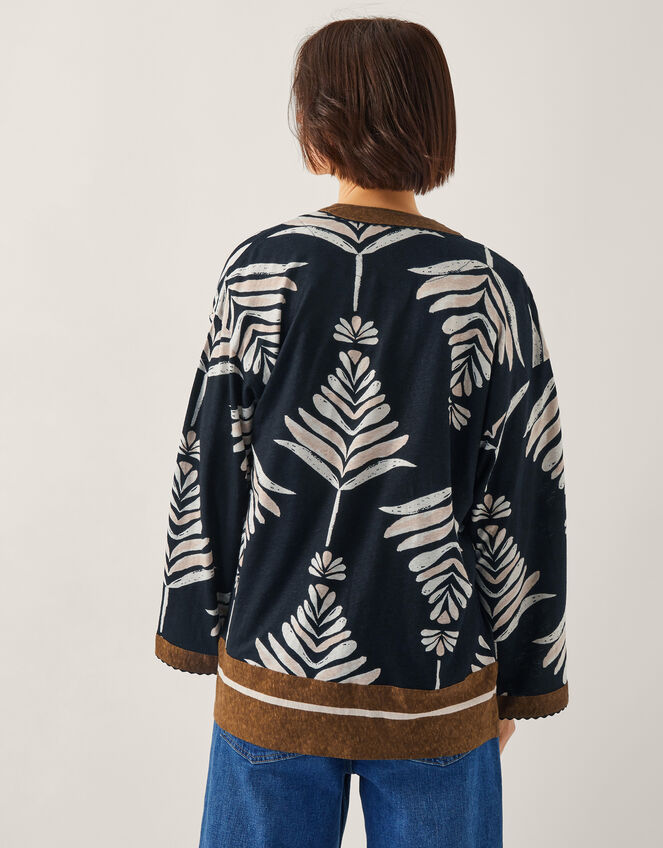 Pamela Print Linen-Blend Jacket, Black (BLACK), large