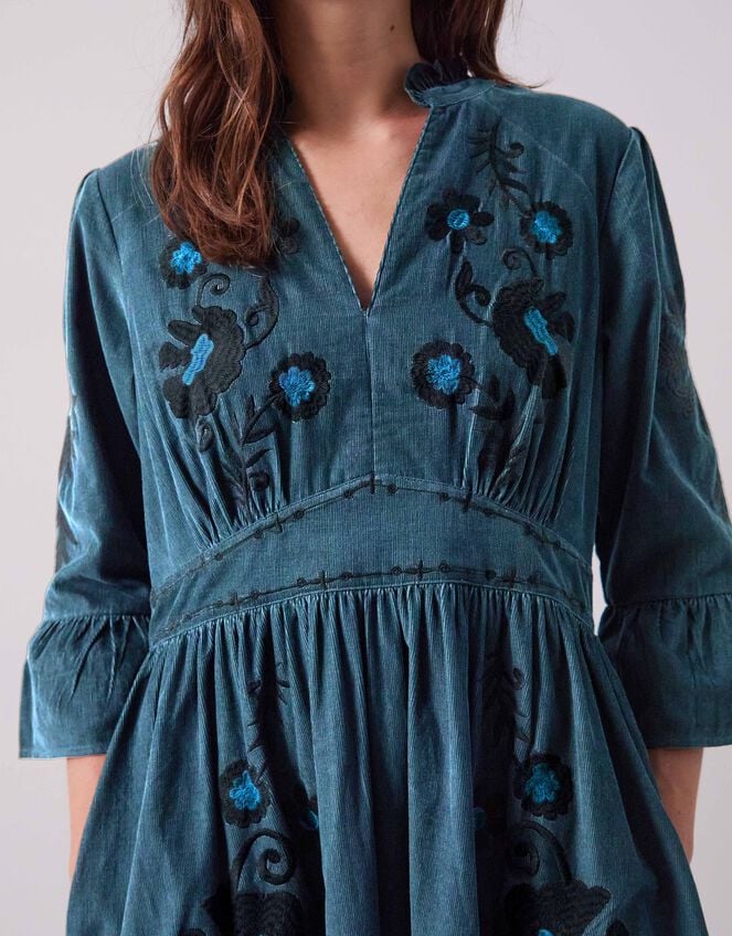 East Odelia Embroidered Corduroy Maxi Dress, Blue (NAVY), large