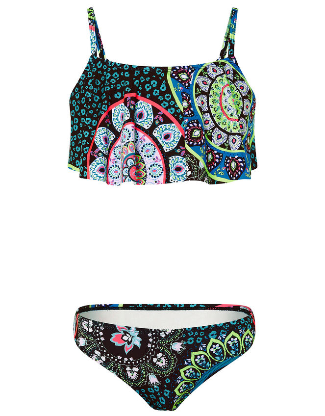 Mandala Print Bikini Set, Black (BLACK), large