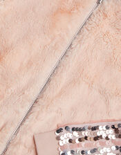 Sequin Sleeve Faux Fur Bomber Jacket, Gold (GOLD), large