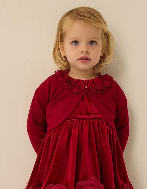 Baby Ottilie Appliqu&eacute; Rose Cardigan, Red (RED), large