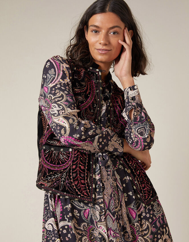 Embroidered Velvet Waistcoat, Black (BLACK), large