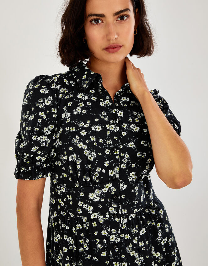 Ditsy Jersey Shirt Dress in Sustainable Cotton Black | Casualwear ...