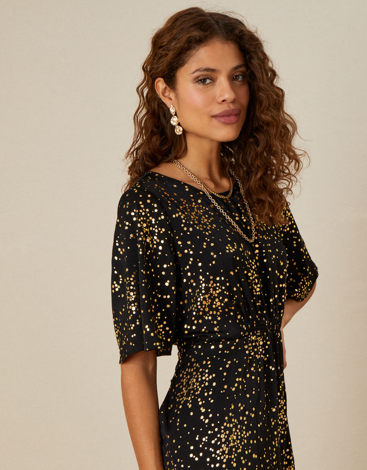Monsoon black shop and gold dress