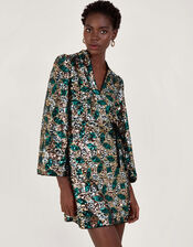 Sasha Sequin Wrap Dress, Gold (GOLD), large