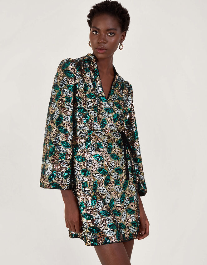 Sasha Sequin Wrap Dress, Gold (GOLD), large