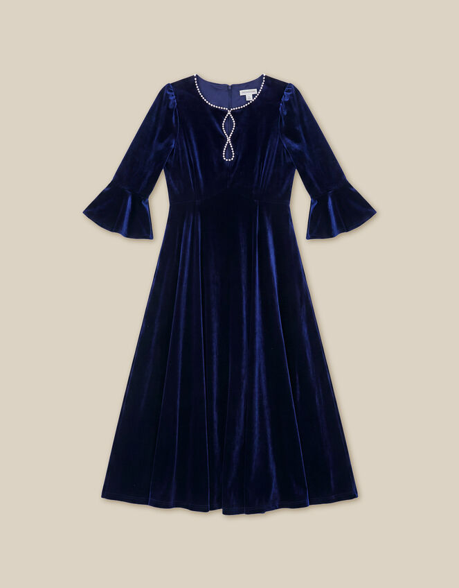 Clara Embellished Velvet Midi Dress, Blue (NAVY), large
