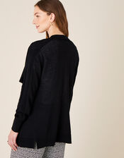 Waterfall Cardigan in Linen Blend , Black (BLACK), large