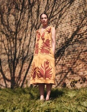 East Mella Appliqu&eacute; Cotton Midi Dress, Orange (ORANGE), large