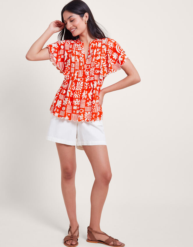 Dario Print Pleat Top, Red (RED), large