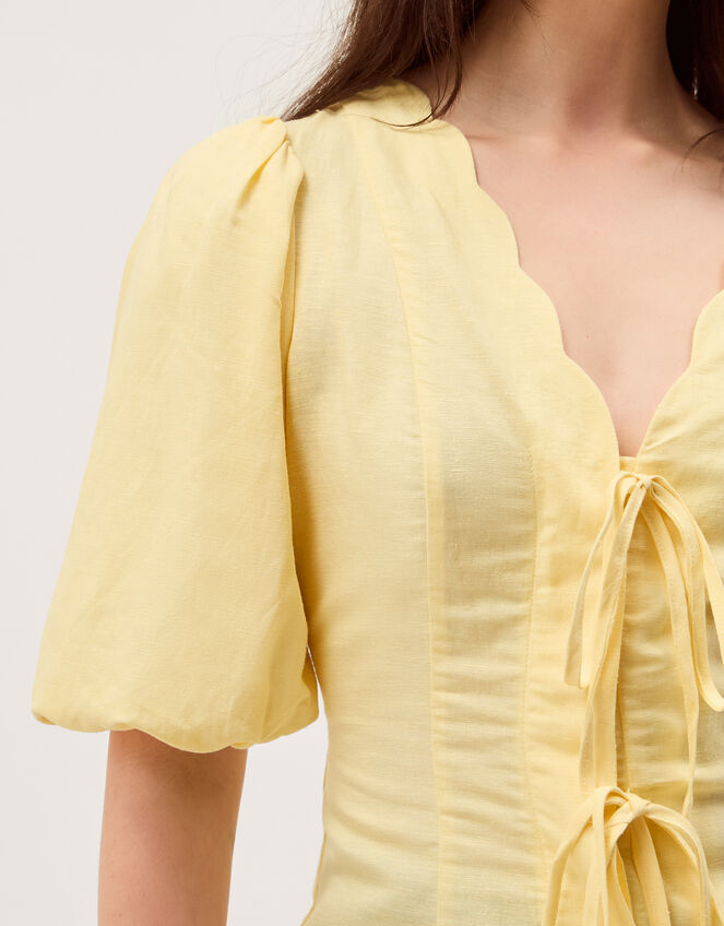 Willow Puff Sleeve Tie Front Top, Yellow (YELLOW), large