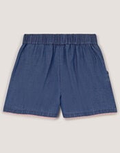 Butterfly Embroidered Pull On Shorts, Blue (BLUE), large