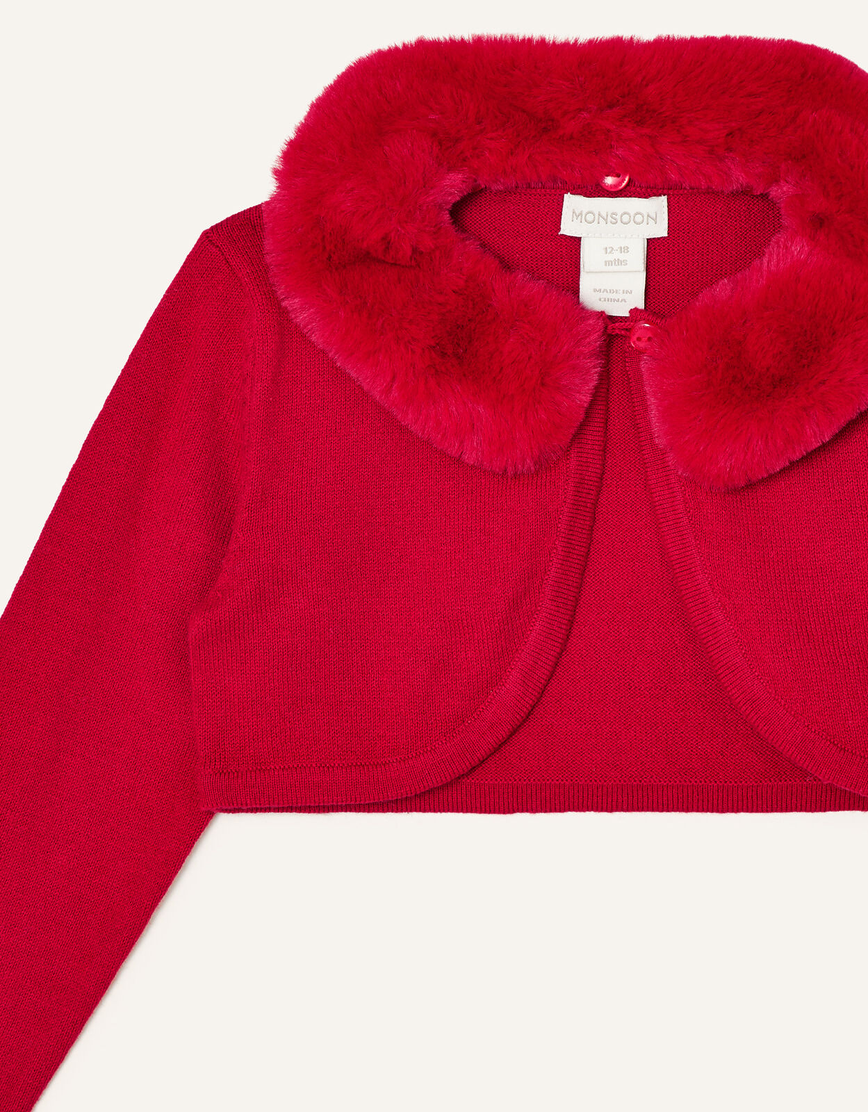 Baby Faux Fur Collar Cardigan Red