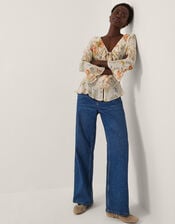 Jesse Sheer Frill Floral Blouse, Ivory (IVORY), large