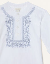Kurta Embroidered Shirt in Pure Cotton, Blue (BLUE), large