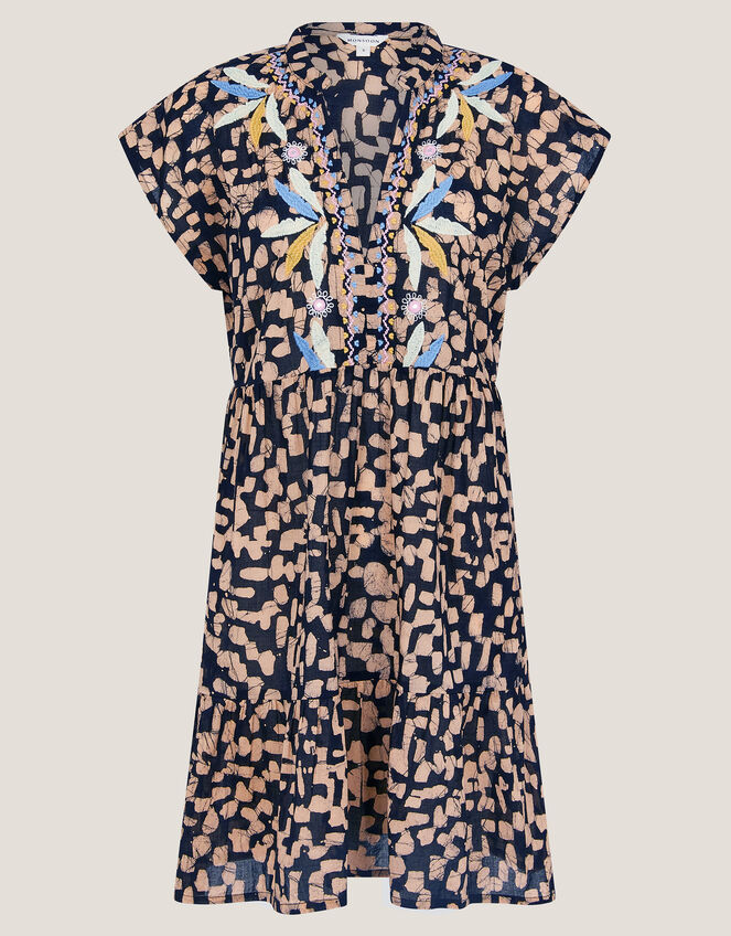 Ania Embroidered Batik Mini Dress, Black (BLACK), large