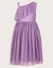Asymmetrical Polka Dot Dress, Purple (PURPLE), large