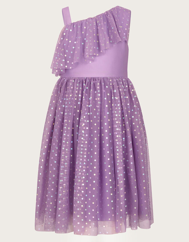 Asymmetrical Polka Dot Dress, Purple (PURPLE), large