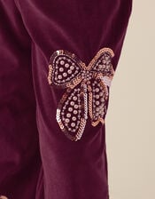 Bow Embellished Velour Trousers, Brown (BROWN), large