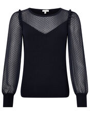 Woven Sleeve Jumper with Sustainable Viscose, Blue (NAVY), large
