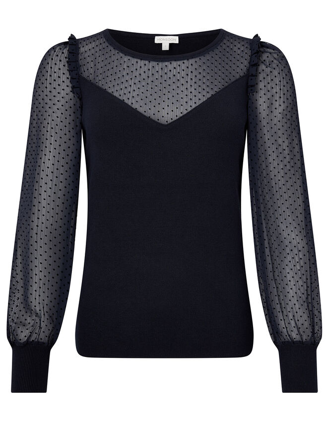 Woven Sleeve Jumper with Sustainable Viscose, Blue (NAVY), large