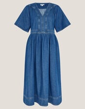Lydia Short Sleeve Denim Midi Dress, Blue (MID INDIGO), large