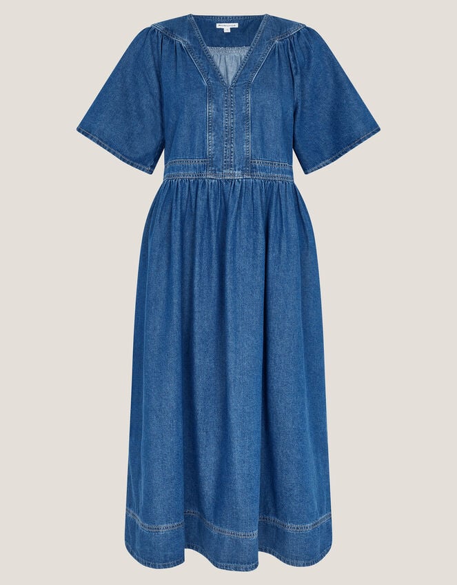 Lydia Short Sleeve Denim Midi Dress, Blue (MID INDIGO), large
