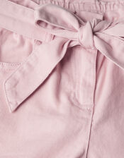 Belted Denim Turn-Up Shorts, Pink (PALE PINK), large