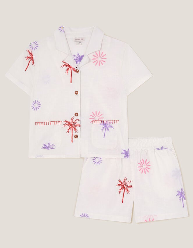 Palm Embroidered Shirt & Shorts Set, Ivory (IVORY), large