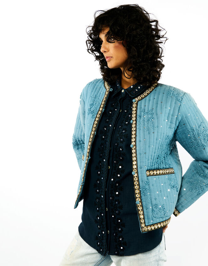 Wild Valentin Embellished Quilted Jacket, Blue (BLUE), large