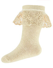 Baby Flower Scallop Lace Ankle Socks, Gold (GOLD), large