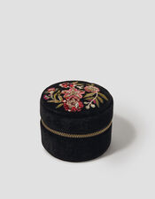 Round Floral Embroidered Jewellery Box, , large