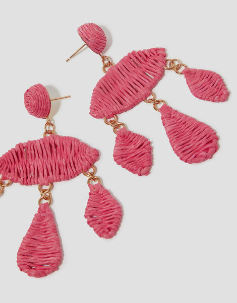 Woven Raffia Drop Earrings, , large