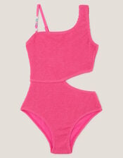 Asymmetrical Crinkle Textured Swimsuit, Pink (PINK), large