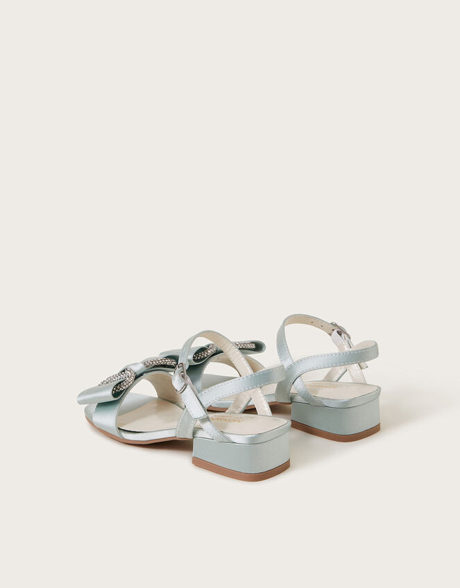 Diamante Bow Satin Sandals, Green (GREEN), large