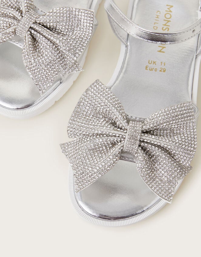 Diamante Bow Metallic Sandals, Silver (SILVER), large