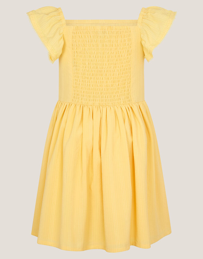 Stripe Shirred Lace Trim Dress, Yellow (YELLOW), large